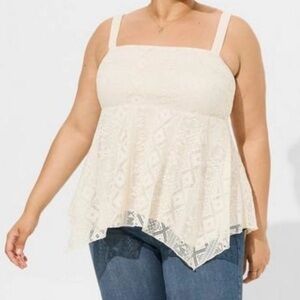 TORRID boho lace asymmetric babydoll top size 3X fairy cottage feminine cream